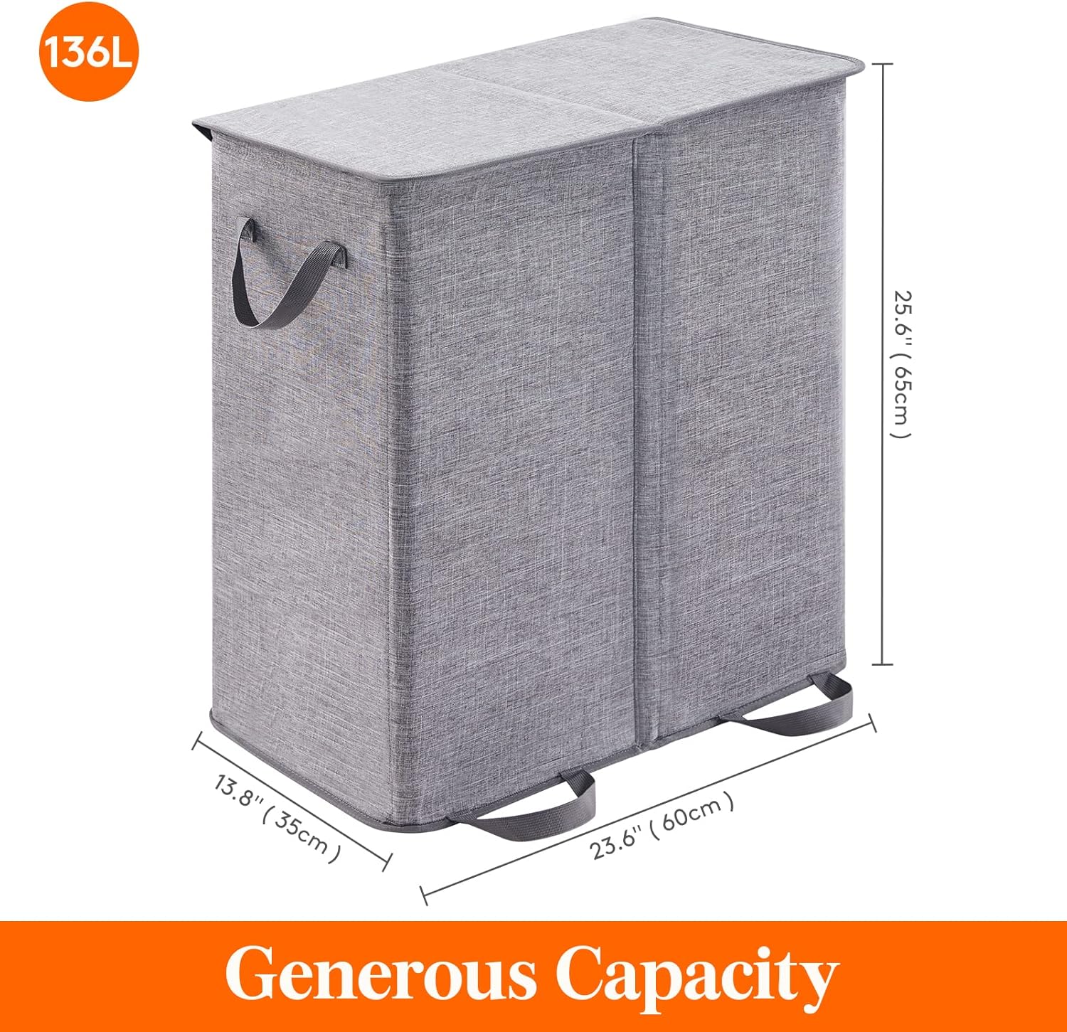 Double Laundry Hamper with Lid and Removable Laundry Bags, Large Collapsible 2 Dividers Dirty Clothes Basket with Handles