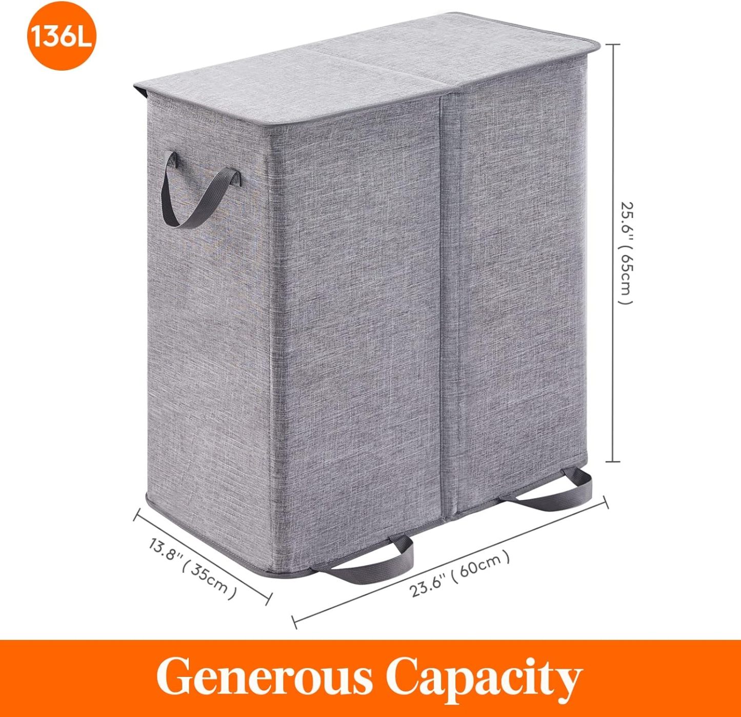 Double Laundry Hamper with Lid and Removable Laundry Bags, Large Collapsible 2 Dividers Dirty Clothes Basket with Handles