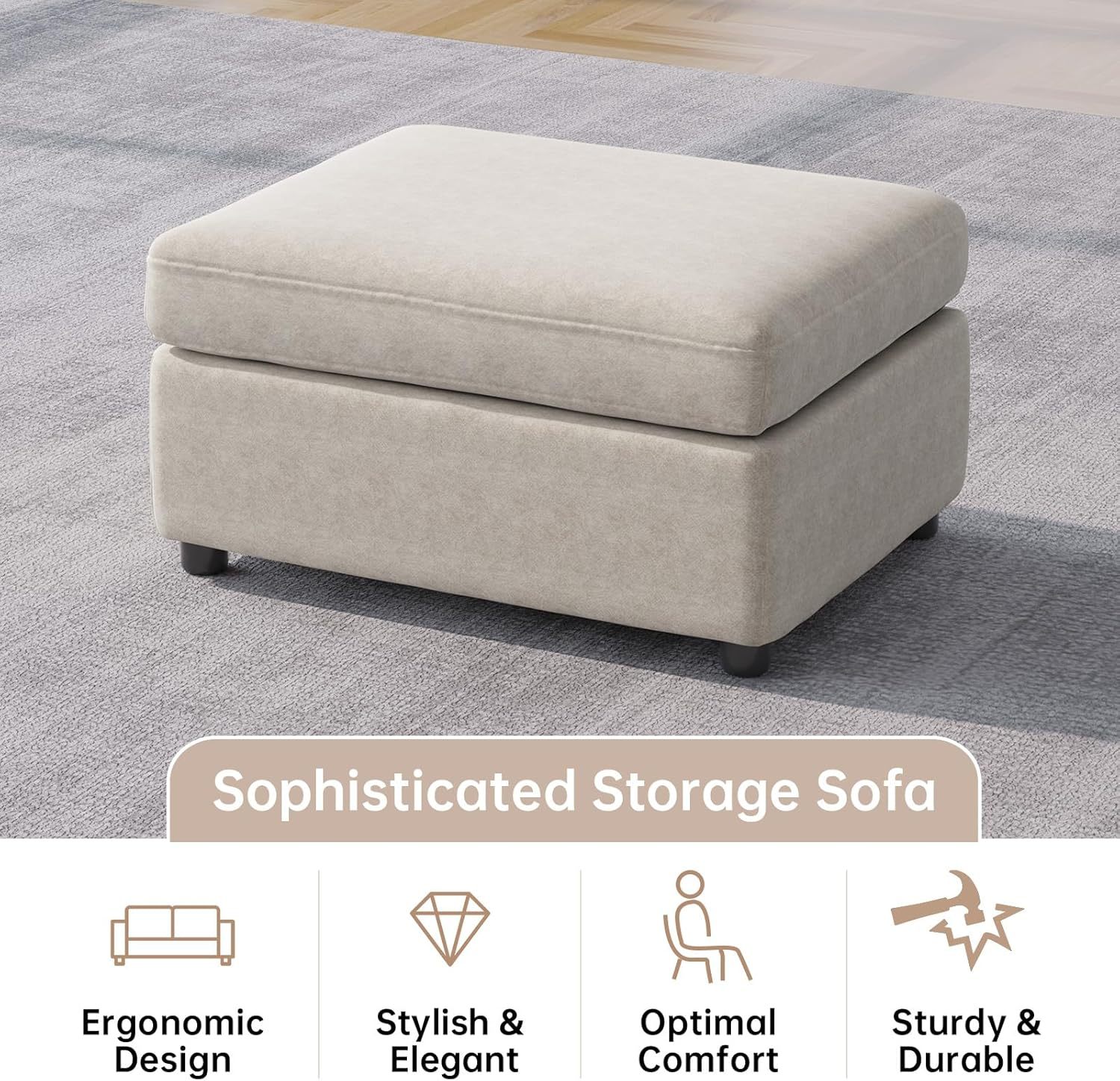 81.88" Off-White Loveseat Sofa, Extra Width Sectional Sleeper Sofa with Armrest, Modular Sectional Sofa with Cushion and Removable Back Cushion, Floor Sofa (Off-White, 1 Ottoman)