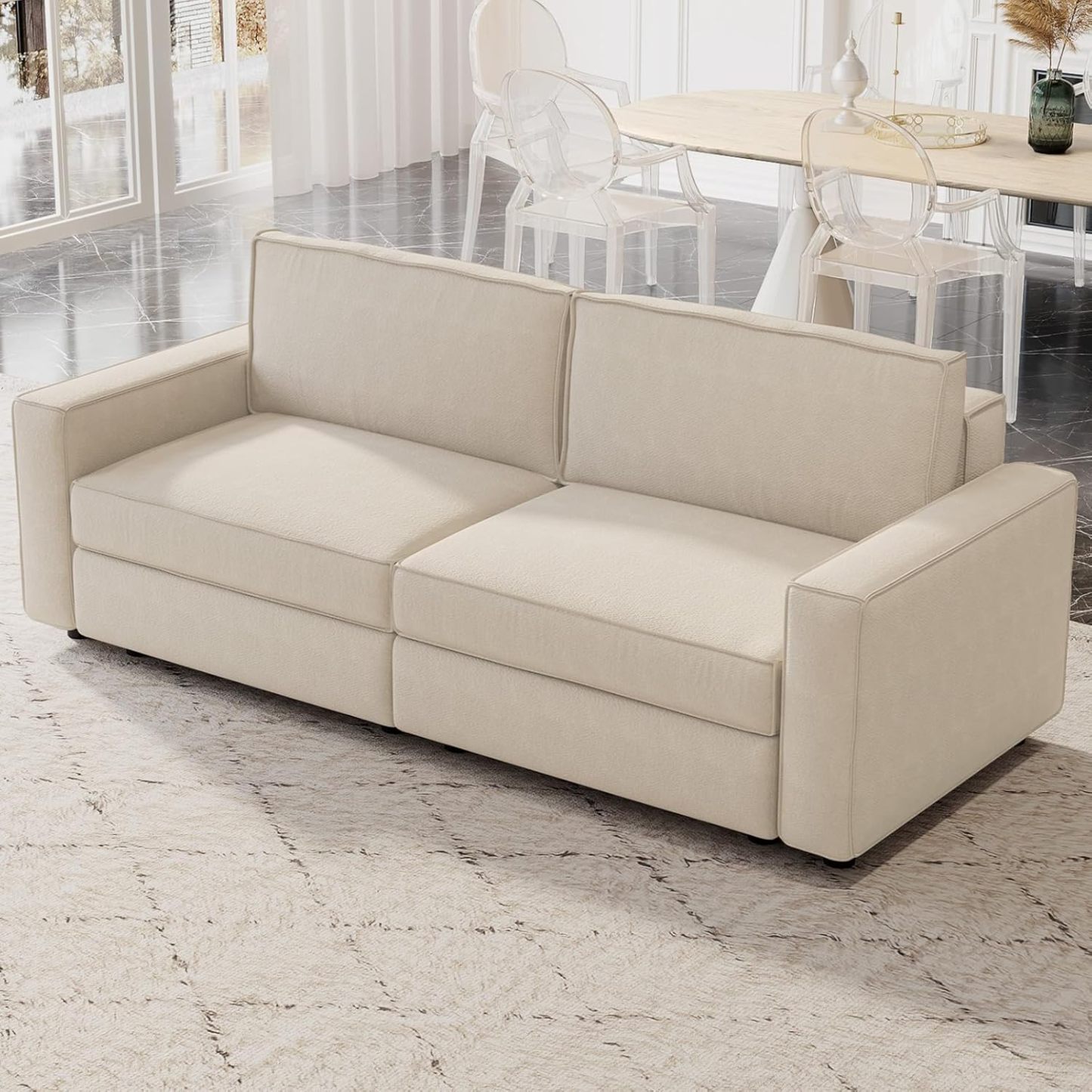 86" Beige Loveseat Sofa, Modern Extra Wide Modular Sectional Couch with Removable Cushions, Sturdy Pine Wood Frame for Long Time