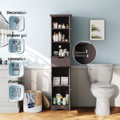 67" Tall Bathroom Storage Cabinet Freestanding with Adjustable Shelves