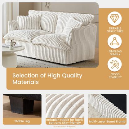 71.65" Corduroy Futon Couch, White Cloud Couch Sofa, Comfy Loveseat Sofa, Modern Corduroy Couch for Bedroom