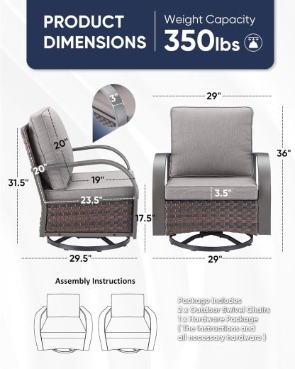 Patio Swivel Glider Outdoor Chair-All Weather Rattan Wicker Patio Swivel Rocking Chairs Porch Chair for Deck Porch Lawn Garden Backyard-Brown/Grey