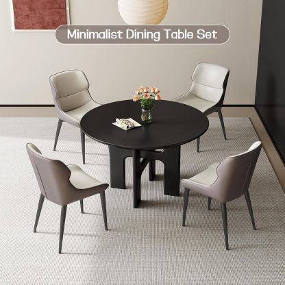 Round Dining Table Set for 4, Black Dining Room Table with 4 Chairs, Comfy Ergonomic Dining Chairs