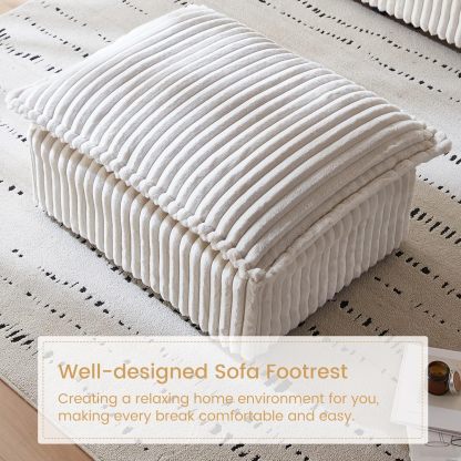 White Corduroy Pouf Ottoman, Small Foot Stools Ottoman with Soft and Poofy Mat for Living Room, Bedroom (White, Ottoman)