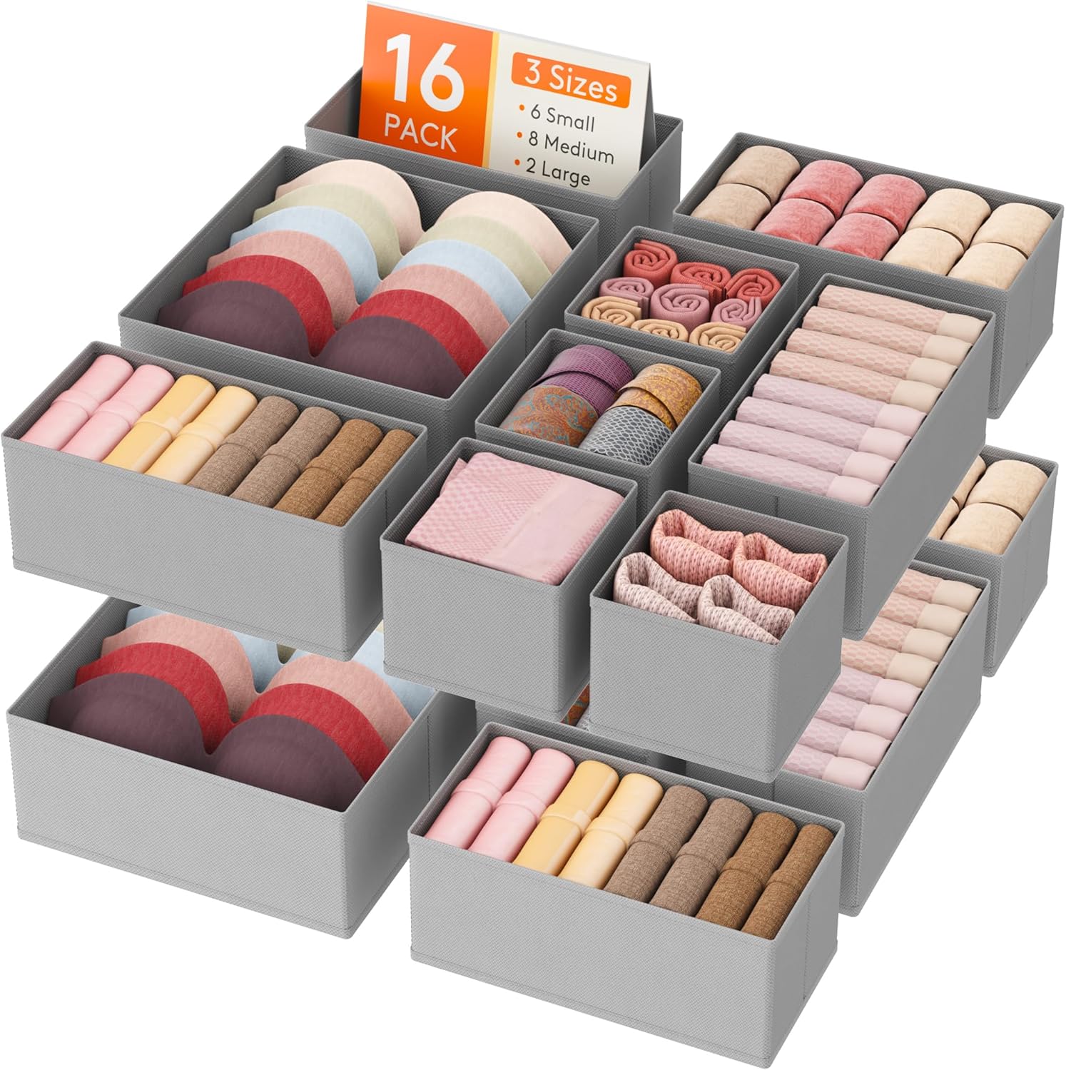 Drawer Organizer Clothes for Closet 16 Pack, 3 Sizes Underwear Wardrobe Drawer Dividers