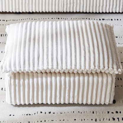White Corduroy Pouf Ottoman, Small Foot Stools Ottoman with Soft and Poofy Mat for Living Room, Bedroom (White, Ottoman)