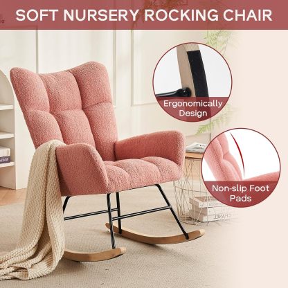 Modern Nursery Rocking Chair, Upholstered Glider Chair with High Backrest, Rocker Accent Armchair