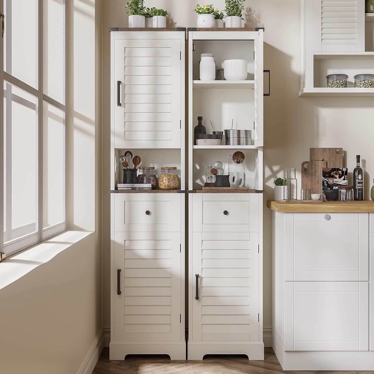 Farmhouse Storage Cabinet, Tall Bathroom Storage Cabinet with Door&Adjustable Shelves