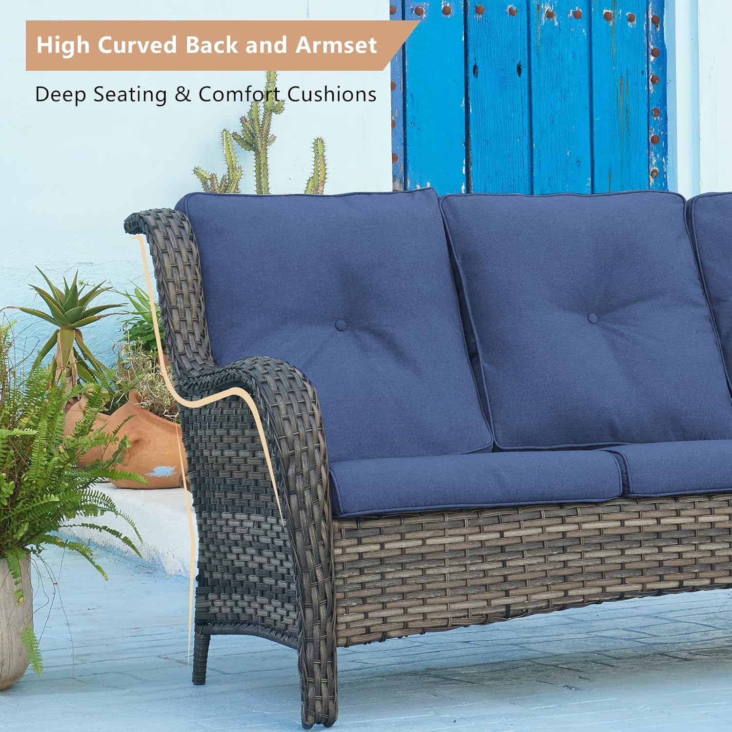 Furniture with Fire Pit 4-Piece Wicker Outdoor Sectional Couch and Swivel Rocking Chairs, Propane Fire Pit Conversation Set