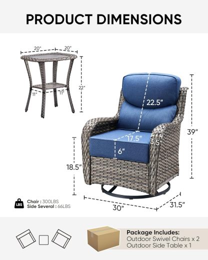 Outdoor Patio Wicker Swivel Rocker Chairs with 6-Inch Thick Cushion High Back 3 PCS