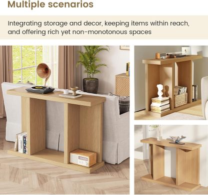 51.18" Console Table with Storage Shelves, Narrow Console Table Behind Couch, Mid Century Modern Console Table for Entryway