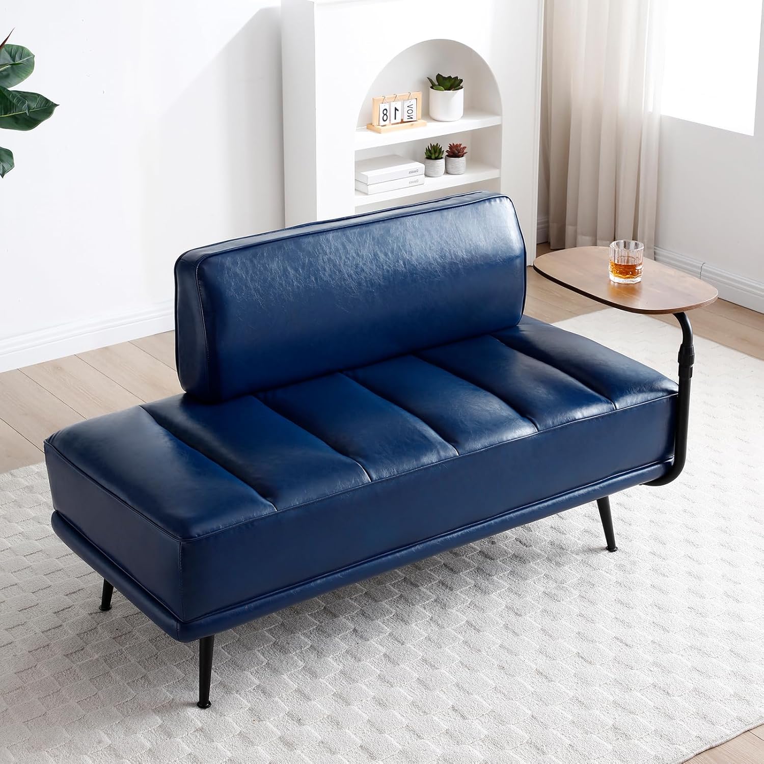 Modern Loveseat Sofa Couch, PU Leather Upholstered Small 2 Seat Sofa Couch with Side Table, Tufted Accent Sofa Couch with Metal Legs