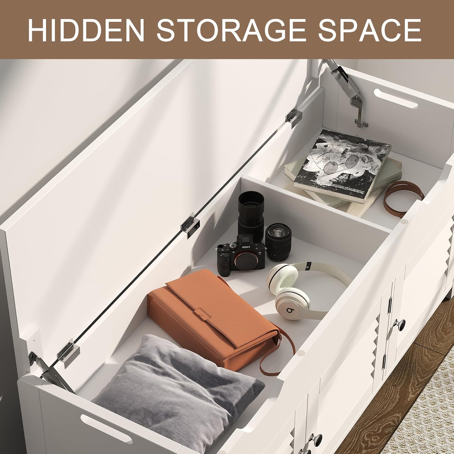 41.3" Shoe Storage Bench with Lift Top Storage, Entryway Bench with Cushioned Seat