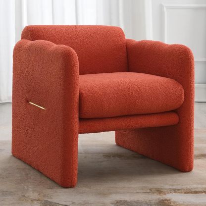 Wide Accent Chair, Teddy Upholstered Single Sofa Chair with Straight Armrest, Padded Armchair with Metal Decor, Soft Accent Arm Chair