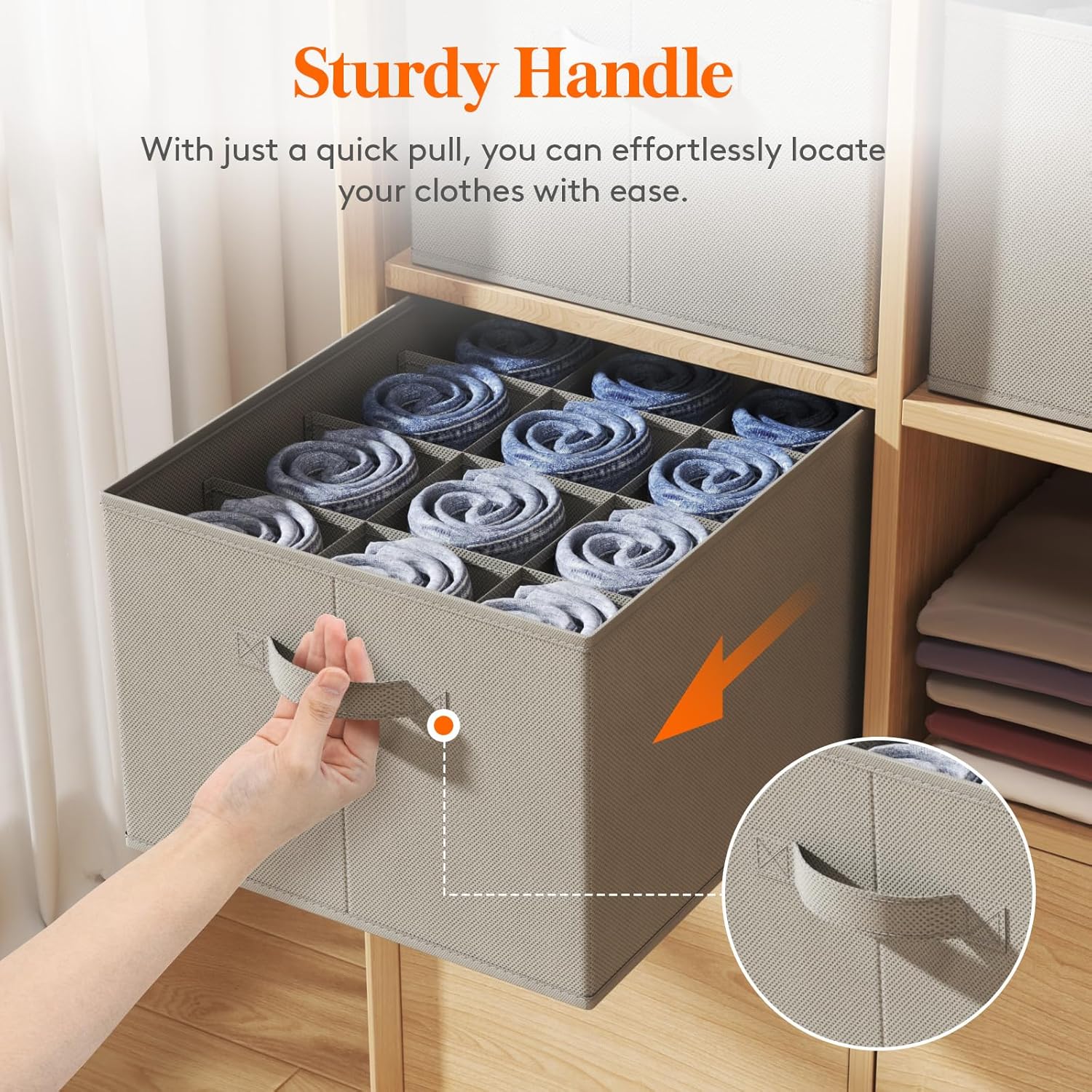 Jeans Organizer for Closet, Large Size Pants Storage Bins 12 Cell, Foldable Clothes Drawer Organizer