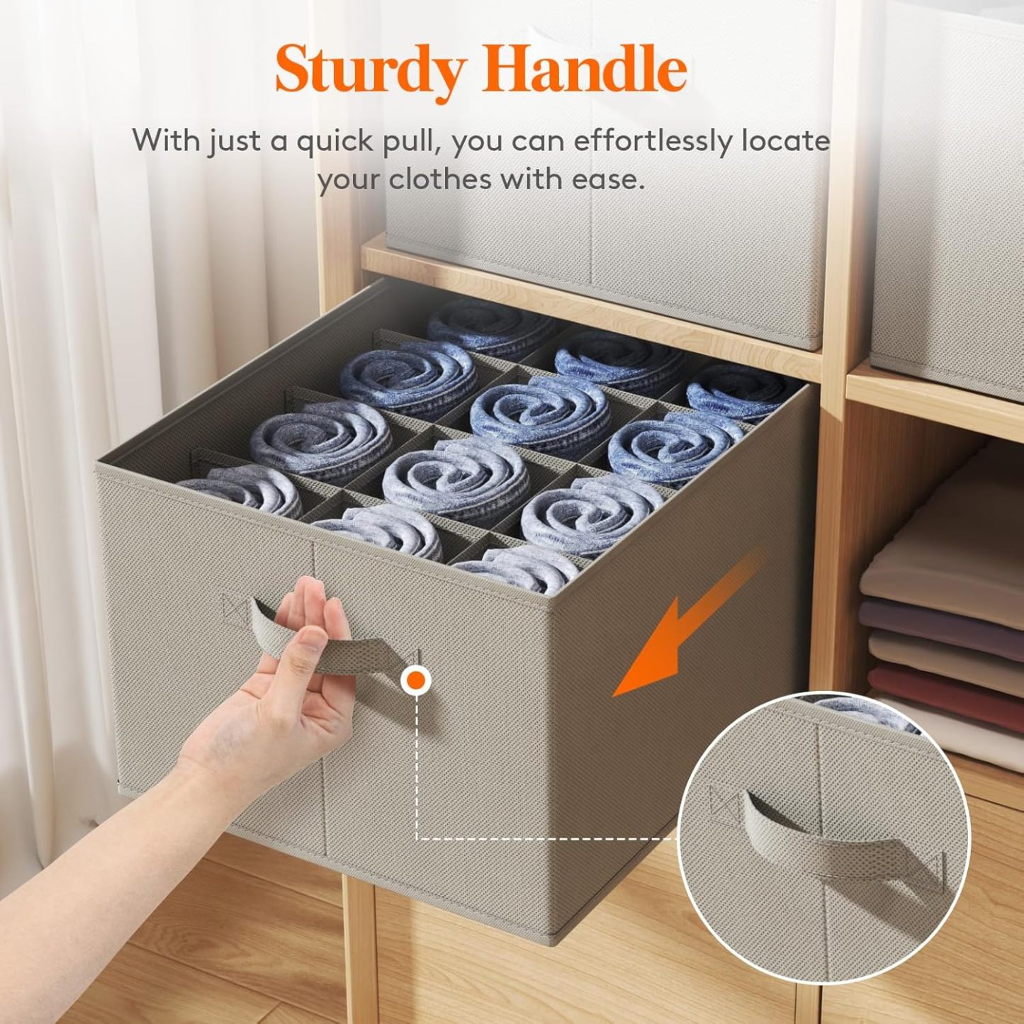 Jeans Organizer for Closet, Large Size Pants Storage Bins 12 Cell, Foldable Clothes Drawer Organizer
