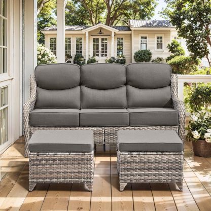 Wicker Patio Furniture Set 6 Inch Thick Cushion Outdoor Swivel Rocker Patio Chairs with Deep Seat Sofa 6PCS Outdoor Furniture Set