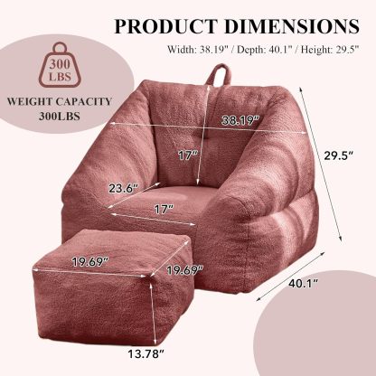 Bean Bag Chair for Adult, Teddy Upholstered Bean Bag Sofa with Large Footrest, Stuffed Beanbag Sofa Chair with Pull-Ring