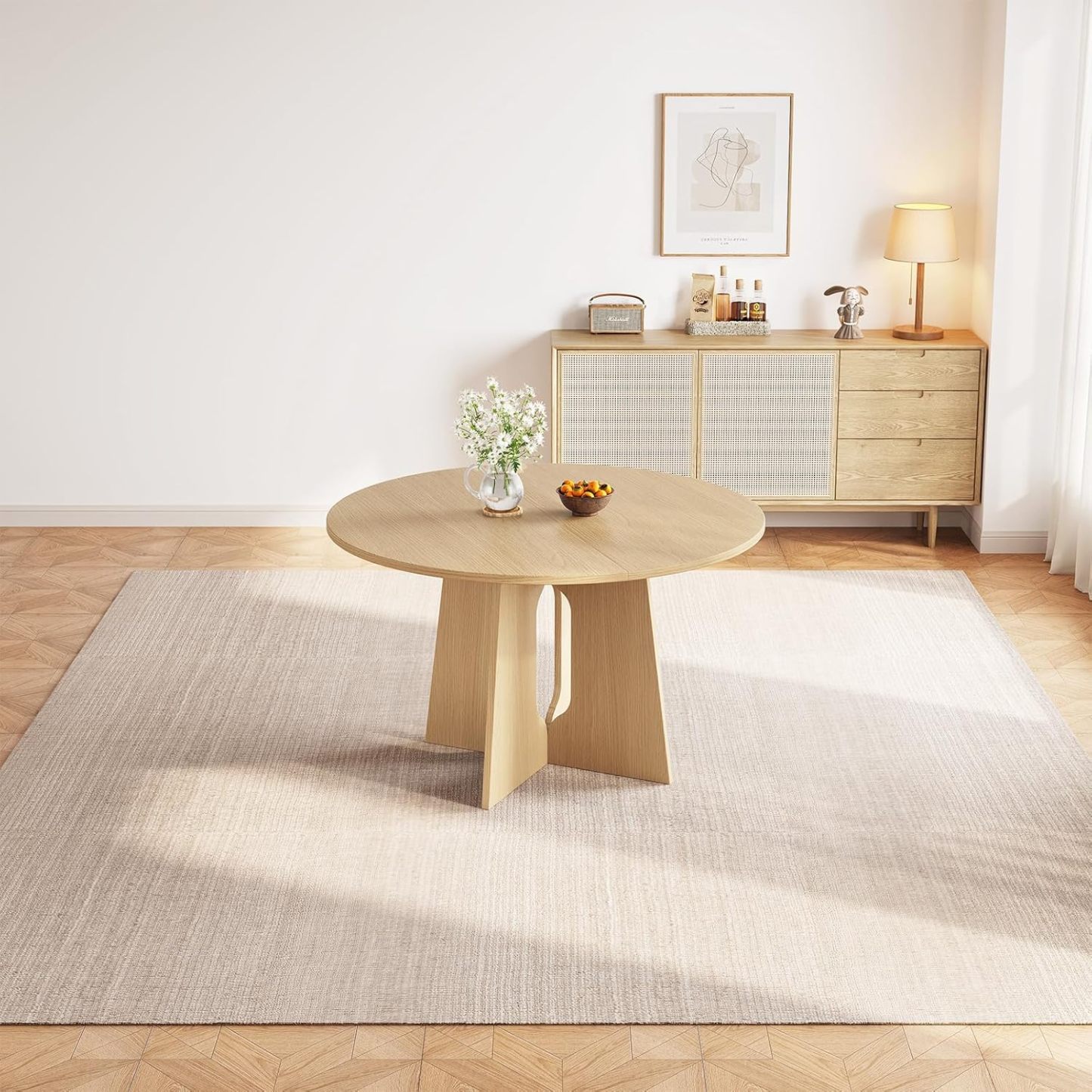 47.24" Round Dining Table, Small Dining Table for 2,4,6, Farmhouse Kitchen Table with Cross Sturdy Legs for Kitchen, Dining Room