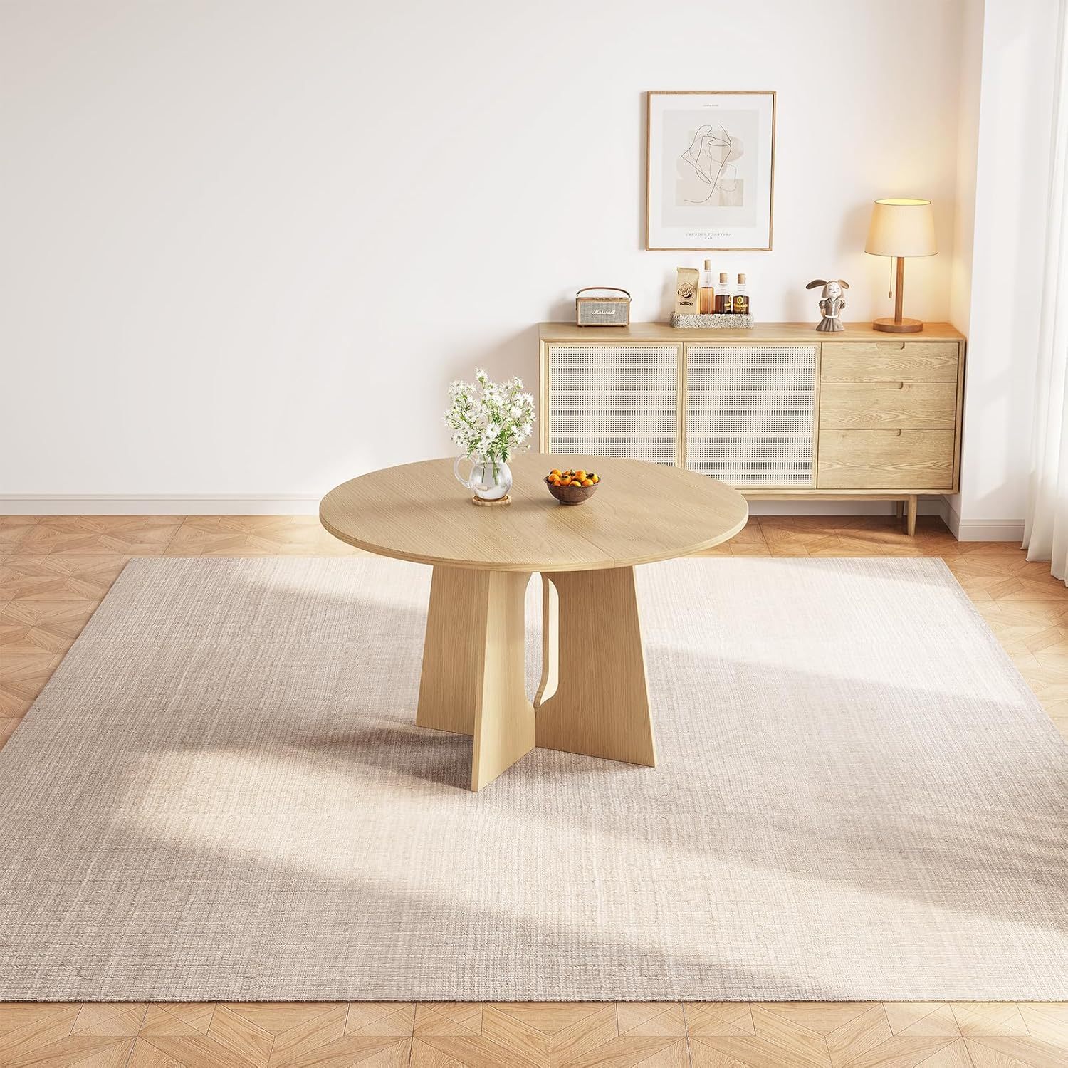 47.24" Round Dining Table, Small Dining Table for 2,4,6, Farmhouse Kitchen Table with Cross Sturdy Legs for Kitchen, Dining Room