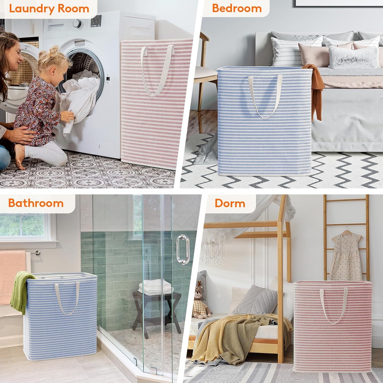 2 Pack Laundry Hamper Large Collapsible Laundry Basket, Freestanding Waterproof Cloth Hamper with Easy Carry Handles in Laundry Room