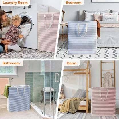 2 Pack Laundry Hamper Large Collapsible Laundry Basket, Freestanding Waterproof Cloth Hamper with Easy Carry Handles in Laundry Room