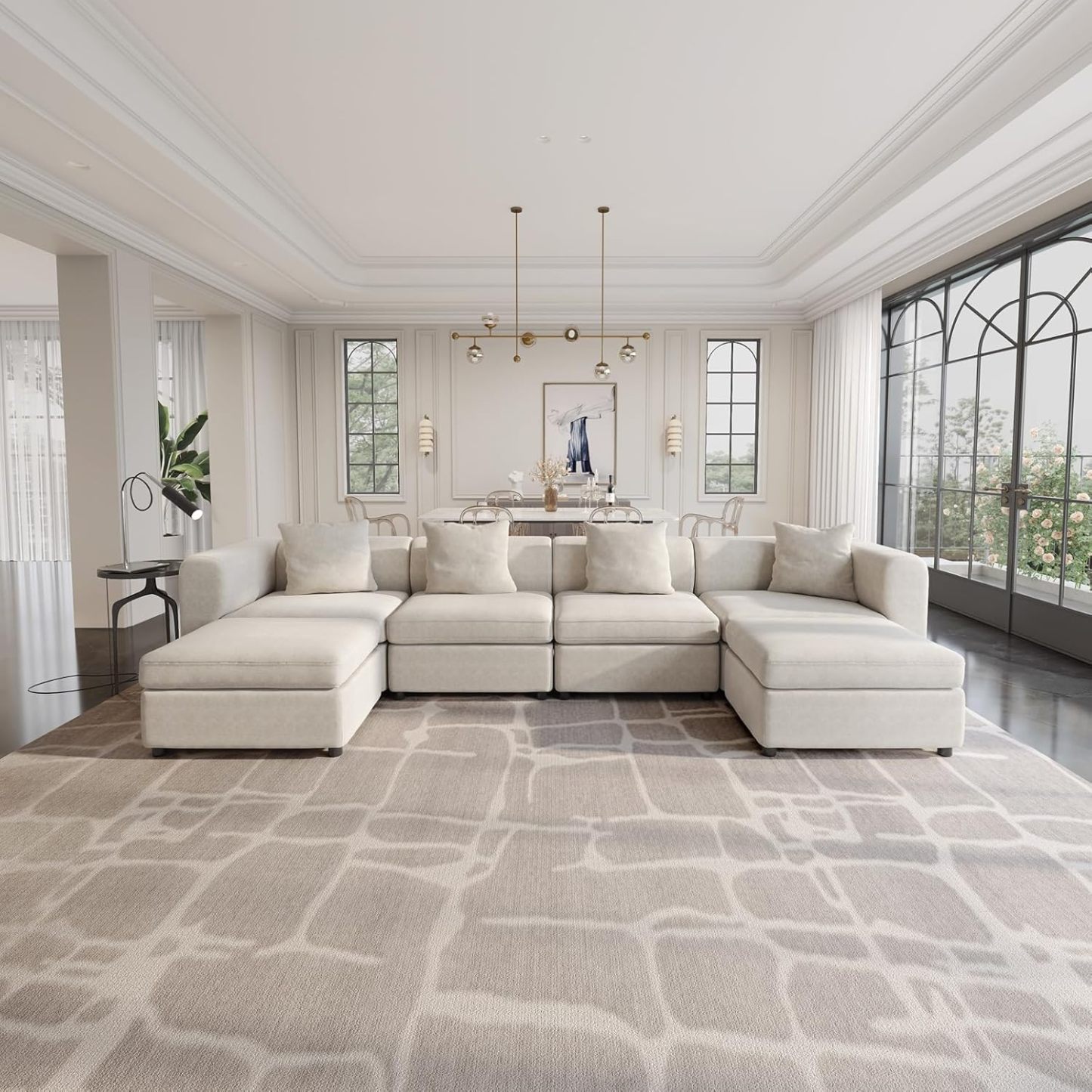 Off-White Comfy Queen Sectional Sofa, Sleeper Sofa Couch with Removable Cushion, Modular Sofa with Pillows and Storage Chaise