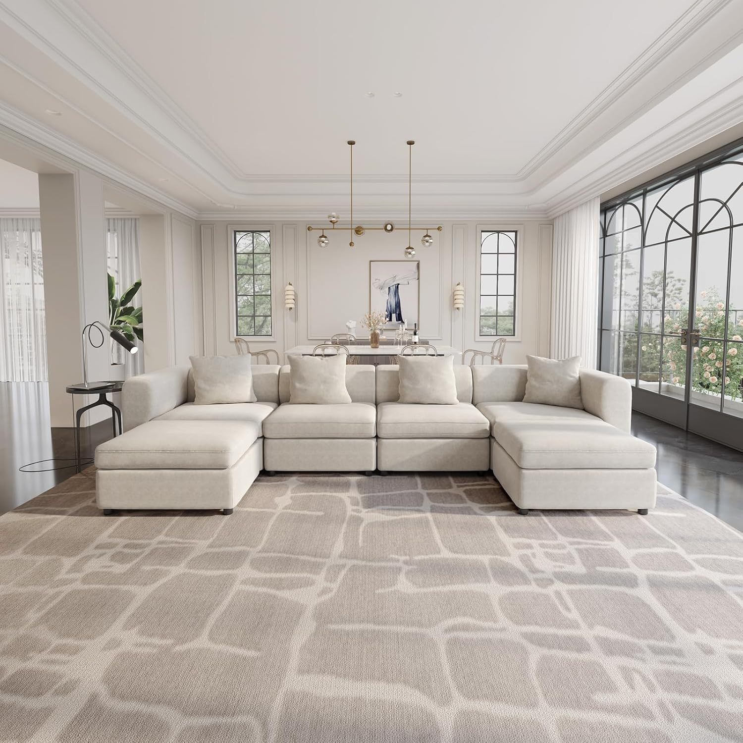 Off-White Comfy Queen Sectional Sofa, Sleeper Sofa Couch with Removable Cushion, Modular Sofa with Pillows and Storage Chaise