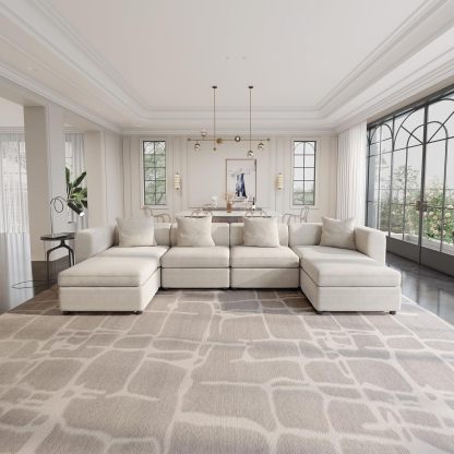 Off-White Comfy Queen Sectional Sofa, Sleeper Sofa Couch with Removable Cushion, Modular Sofa with Pillows and Storage Chaise