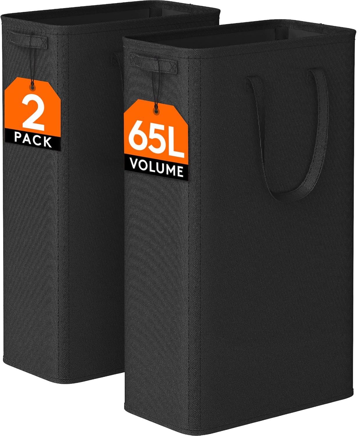 65L 2 Pack Slim Laundry Hamper, Narrow Laundry Basket with Handles, Collapsible Thin Dirty Clothes Hampers for Laundry