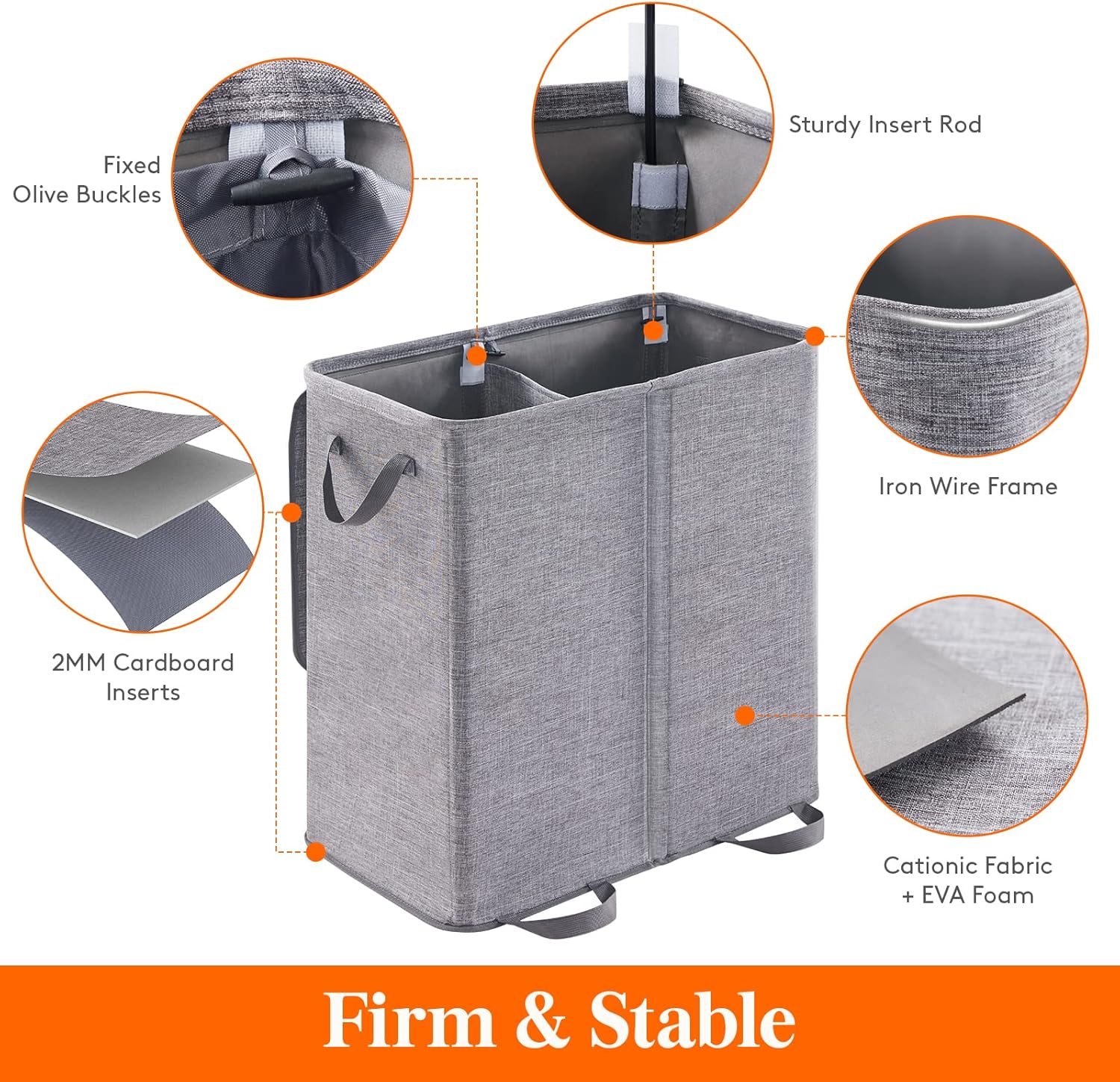 Double Laundry Hamper with Lid and Removable Laundry Bags, Large Collapsible 2 Dividers Dirty Clothes Basket with Handles