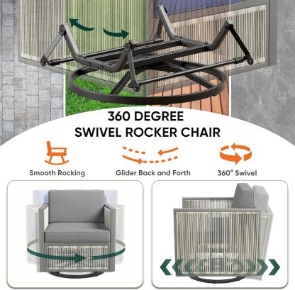 Rocking Chair Outdoor-High Back Swivel Rocking Chair with Ottoman Outdoor Patio Furniture Set for Patio Garden Porch