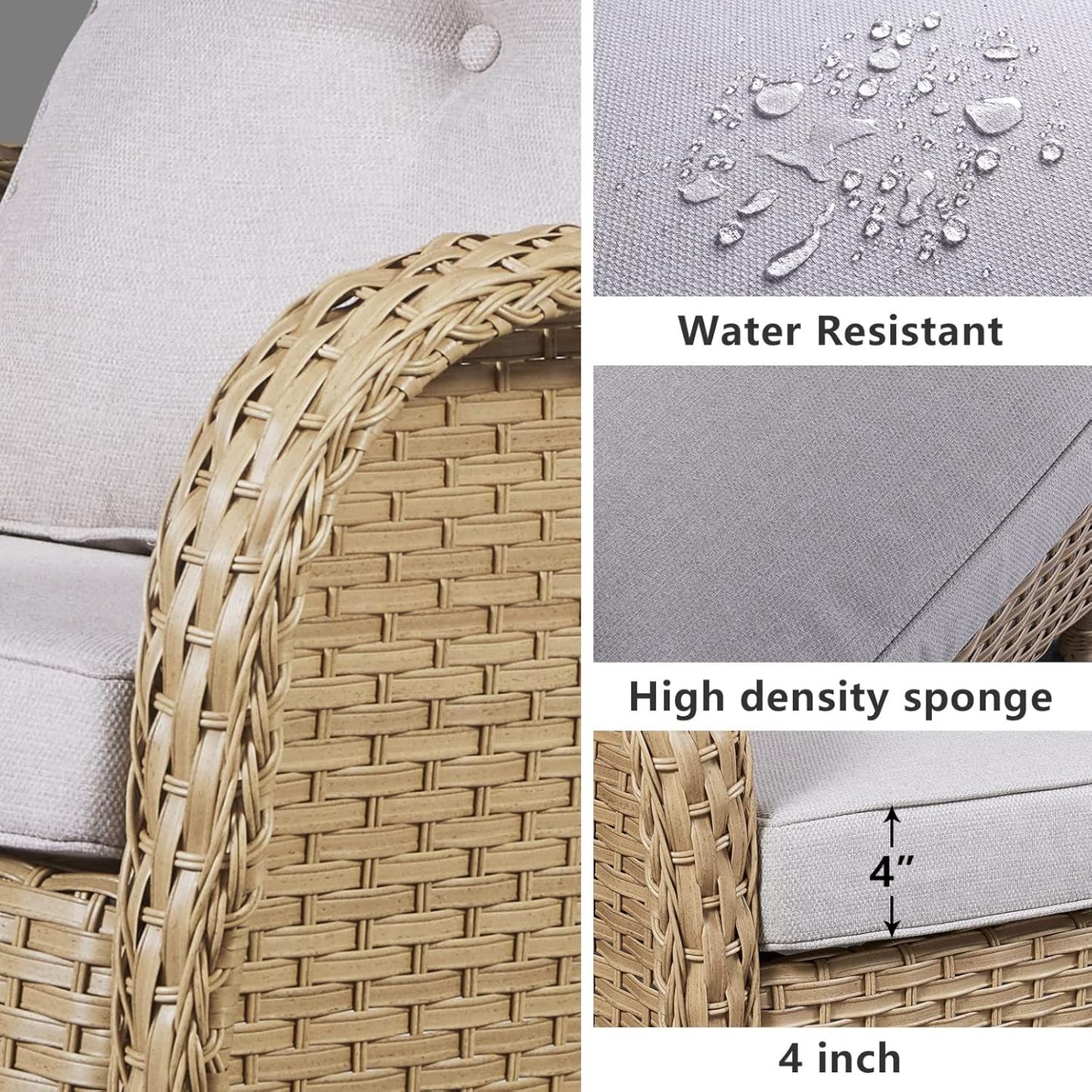 Patio Wicker Rocking Chairs Set of 2 Rattan Outdoor Rocking Chairs for Front Porch Garden Backyard Lawn Balcony Weather Rocker Chair with Side Table