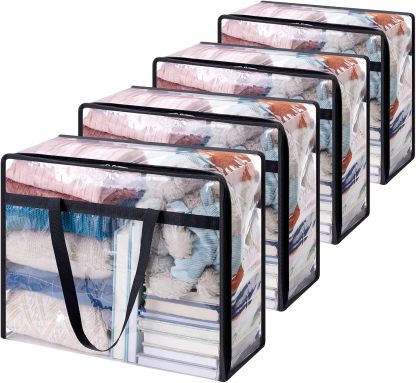 4 Pack Clear Clothes Storage Bags, 40L Plastic Blanket Storage Bags, Vinyl Foldable Moving Bags with Zipper