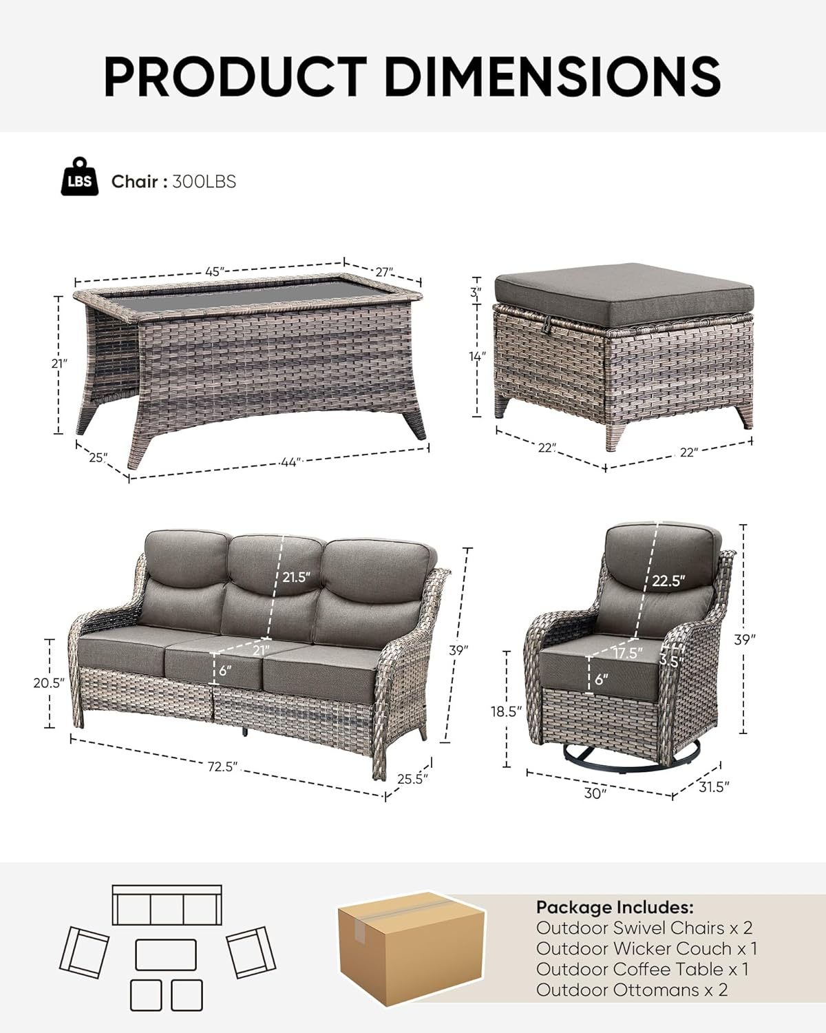 Wicker Patio Furniture Set 6 Inch Thick Cushion Outdoor Swivel Rocker Patio Chairs with Deep Seat Sofa 6PCS Outdoor Furniture Set