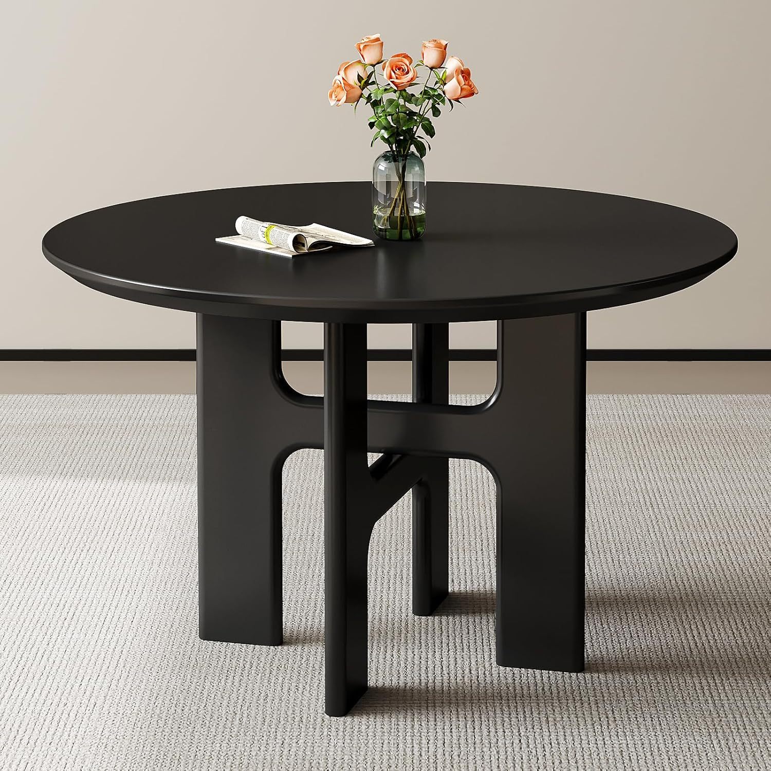 Round Dining Table Set for 4, Black Dining Room Table with 4 Chairs, Comfy Ergonomic Dining Chairs