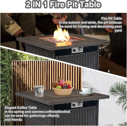 Patio Furniture with Fire Pit 6-Piece Wicker Outdoor Sectional Couch with Swivel Rocking Chairs, Propane Fire Pit Conversation Set