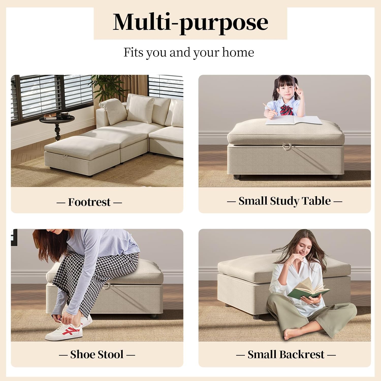 33.07" Lift Up Storage Sofa Ottoman, White Storage Ottoman Coffee Table with Sturdy Raising Mechine, Coffee Table Ottoman with Storage for Living Room