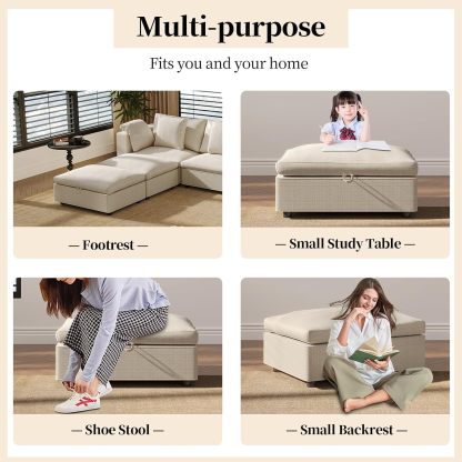 33.07" Lift Up Storage Sofa Ottoman, White Storage Ottoman Coffee Table with Sturdy Raising Mechine, Coffee Table Ottoman with Storage for Living Room