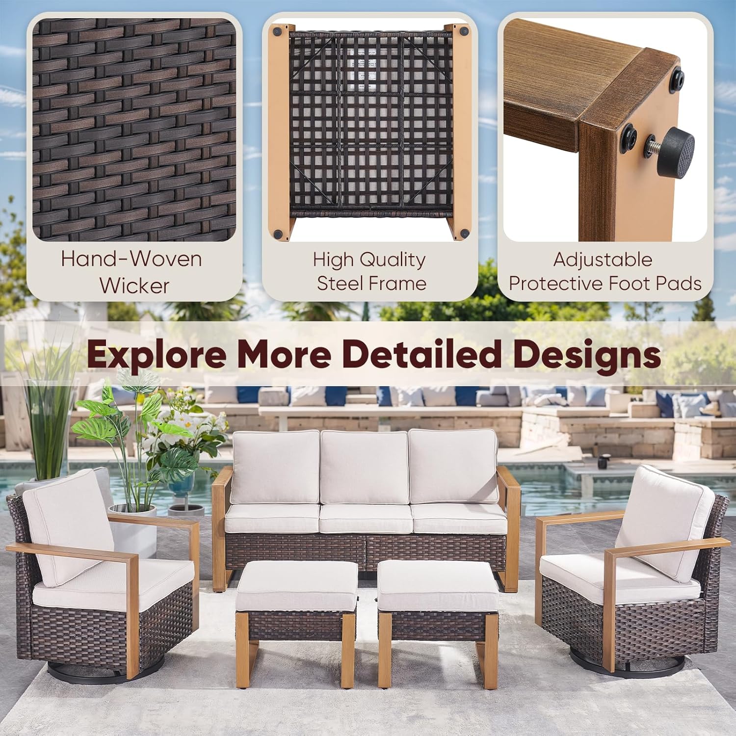 Outdoor Wicker Sofa-3 Seater Rattan High Back Couch Patio Sofa for Deck Porch Garden Balcony Poolside