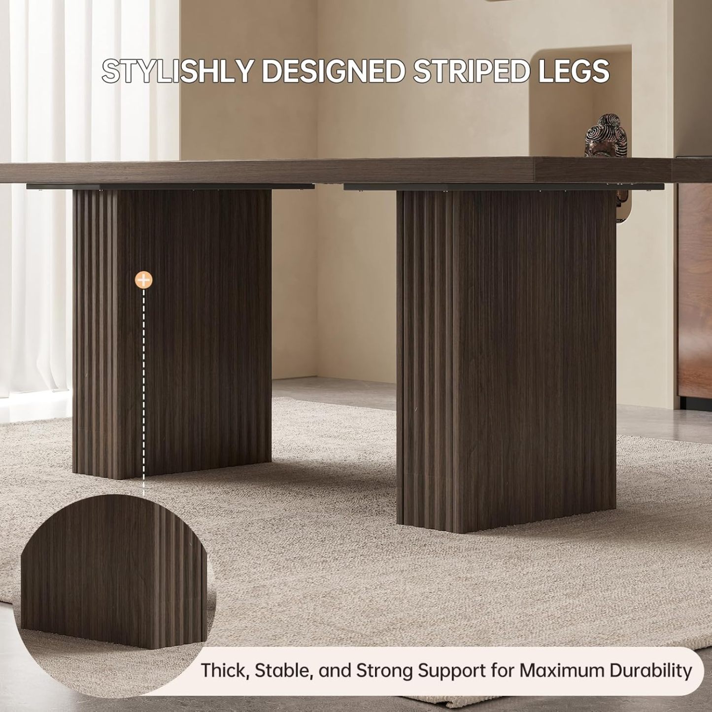 66.93" Mid-Century Large Dining Table for 2,4,6,8, Rectangle Dining Kitchen Table with Sturdy Pedestal, Spacious Modern Farmhouse Dinner Table