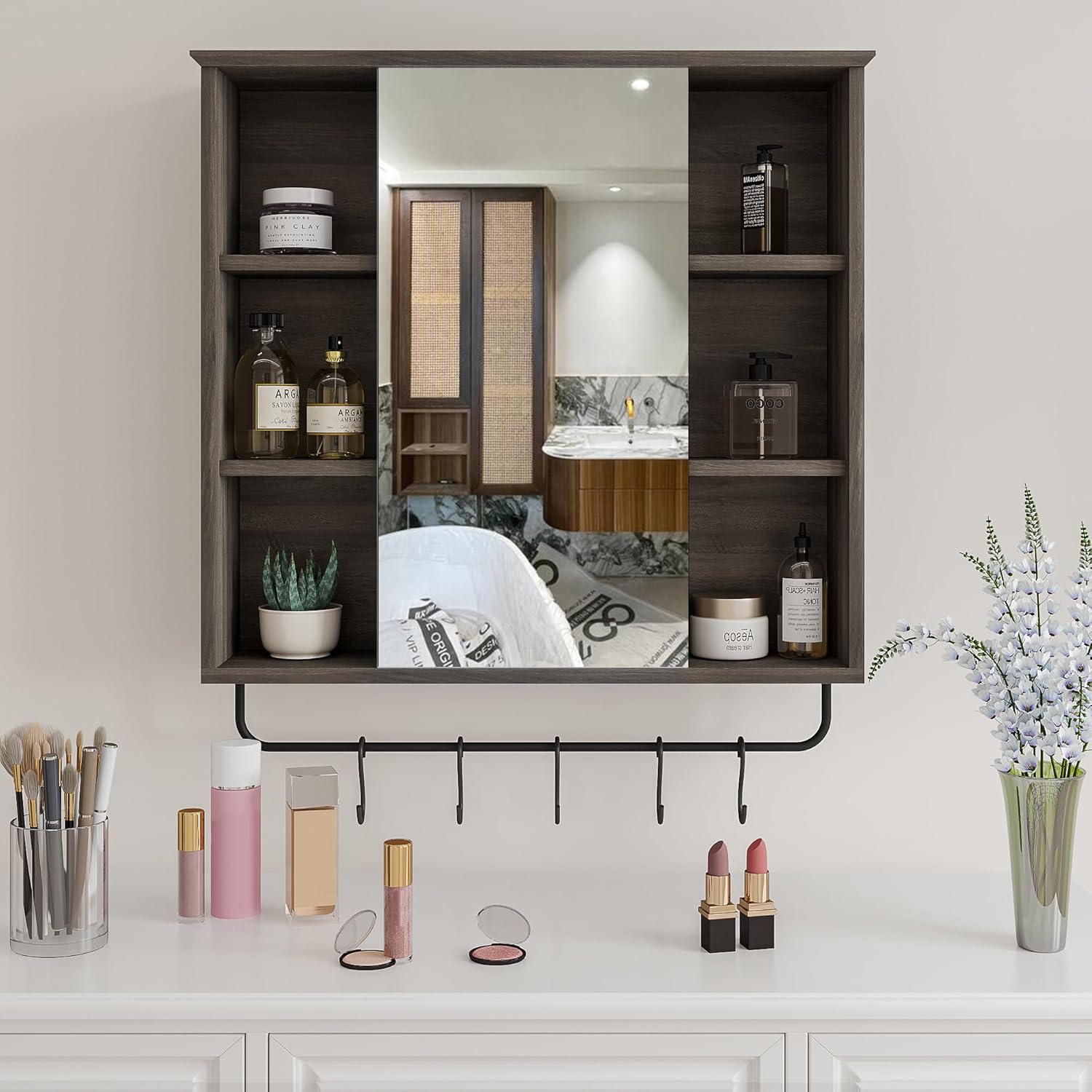 Medicine Cabinet with Mirror, Wall Mounted Bathroom Storage Cabinet with Mirror Door
