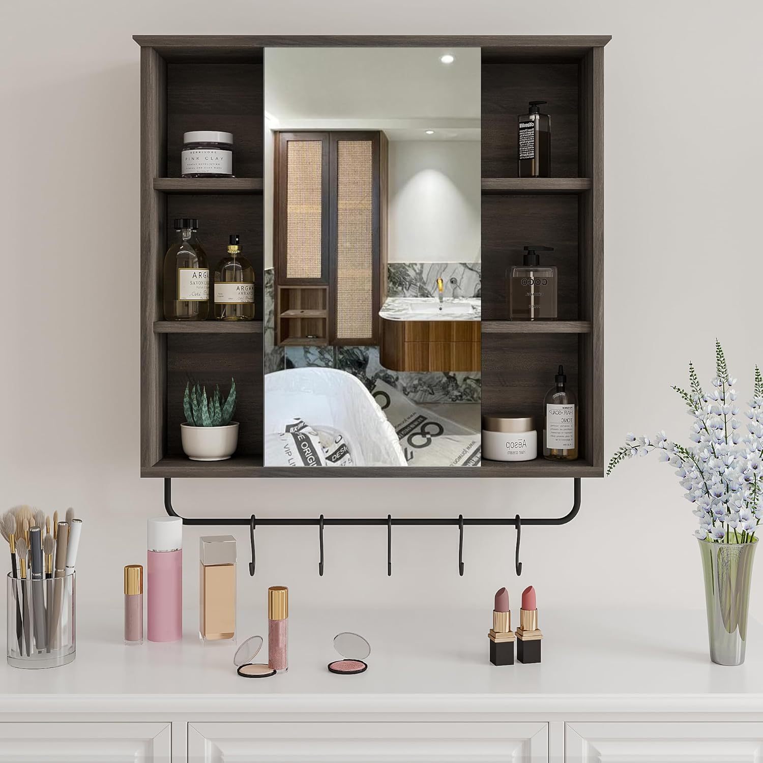 Medicine Cabinet with Mirror, Wall Mounted Bathroom Storage Cabinet with Mirror Door