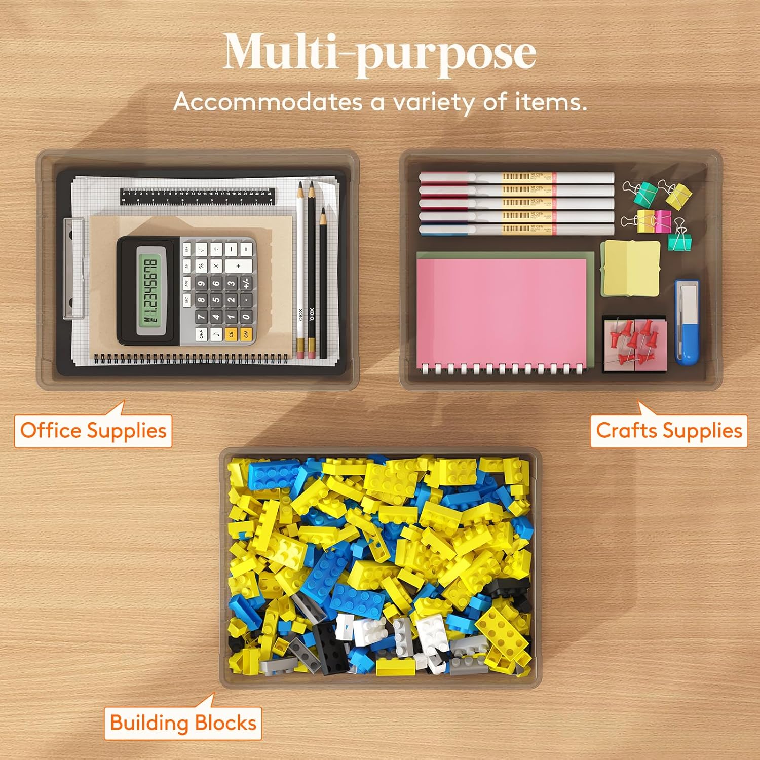 6 Pack Plastic Multi-Purpose Storage Box with Latching Lids, Gray A4, 8.5" x 11" Letter Size Paper Storage