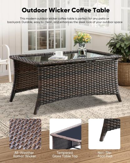 Wicker Outdoor Furniture Patio Swivel Chairs Set of 4 with Coffee Table,High Back Outdoor Swivel Rocker Chairs Conversation Set