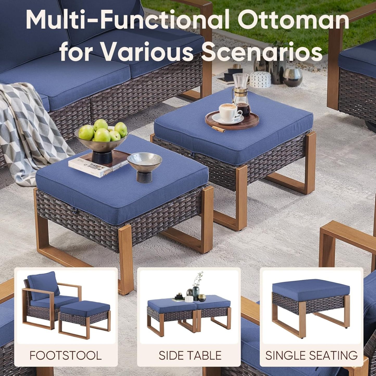 5 Piece Wicker Patio Furniture Set-Deep Seating Outdoor Couch with Swivel Patio Chairs Patio Furniture Set for Garden Backyard Balcony Poolside