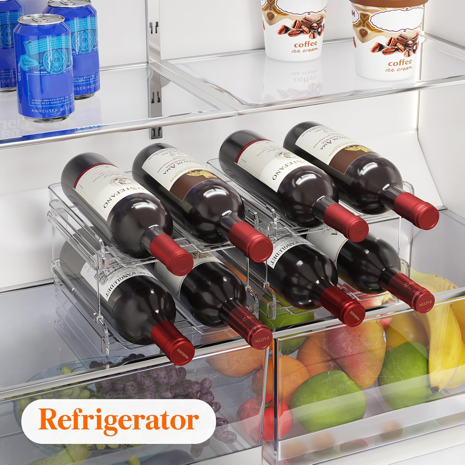 Plastic Stackable Wine Rack for Refrigerator, Cabinet, Countertop,Wine Bottle Holder