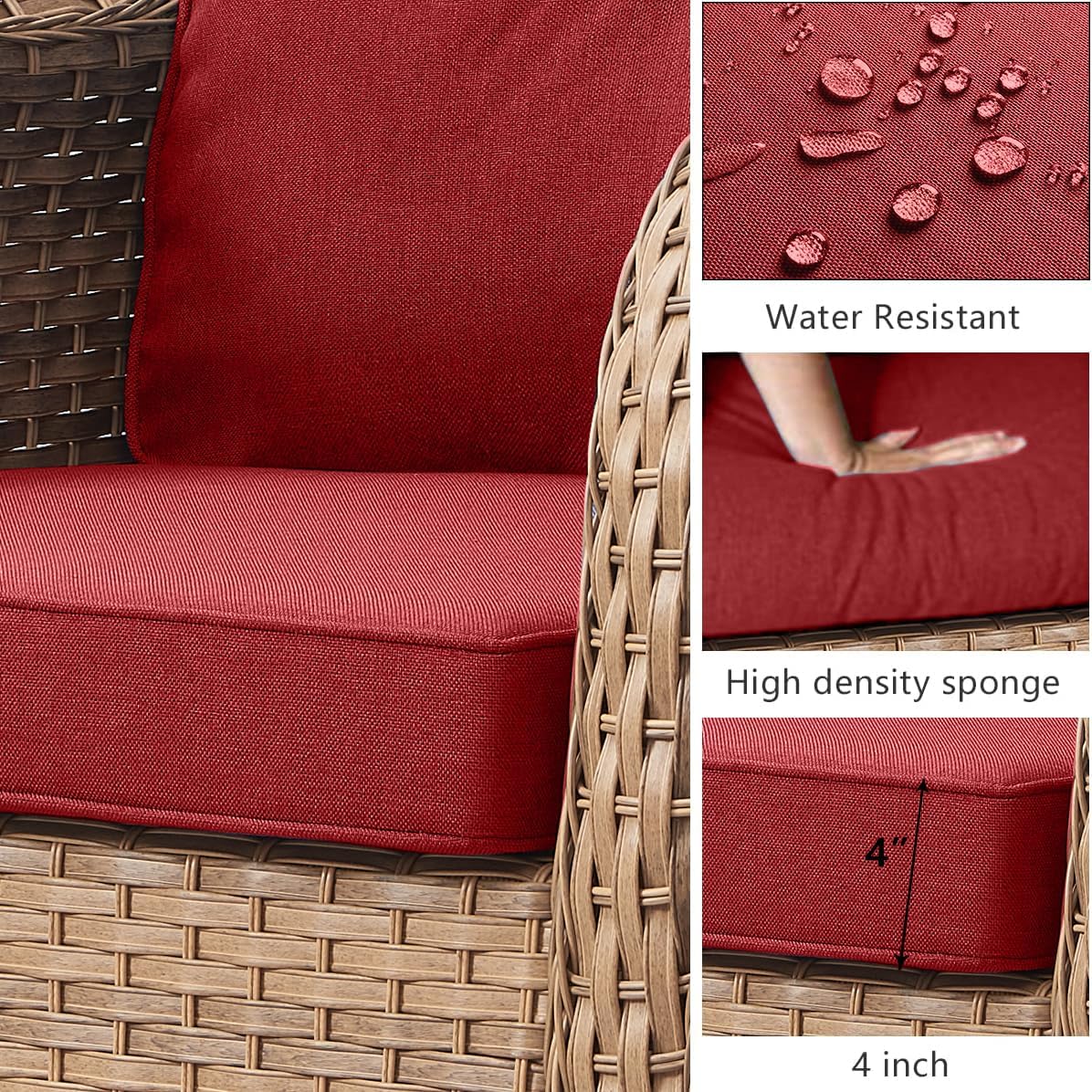 3-Piece Swivel Rocking Rattan Chair Outdoor,Patio Bistro Furniture Conversation Set,Wicker Chair with Glass Side Table