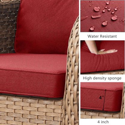 3-Piece Swivel Rocking Rattan Chair Outdoor,Patio Bistro Furniture Conversation Set,Wicker Chair with Glass Side Table